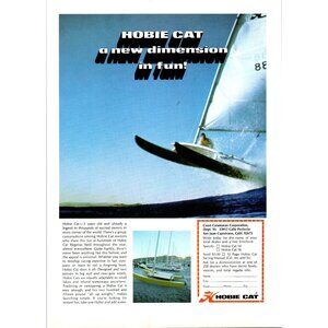 1971 Hobie Cat Catamaran Sailboat Vintage Print Ad Beach Waves Sailing Wall Art